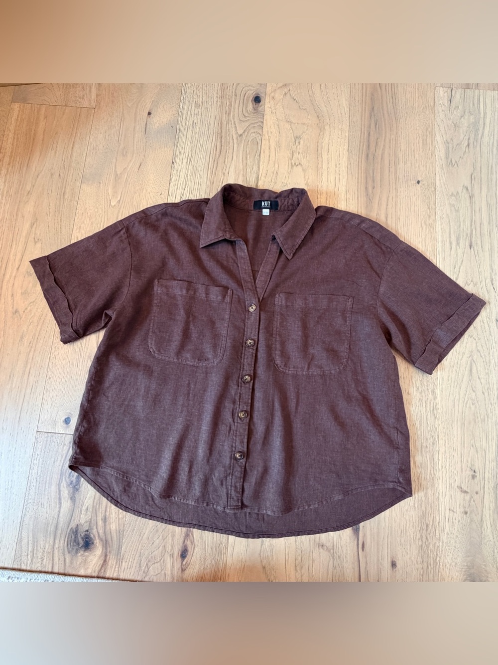 Kut From The Kloth Brianna Boxy Shirt Ladies Large In Chocolate Brown - Picture 2 of 11